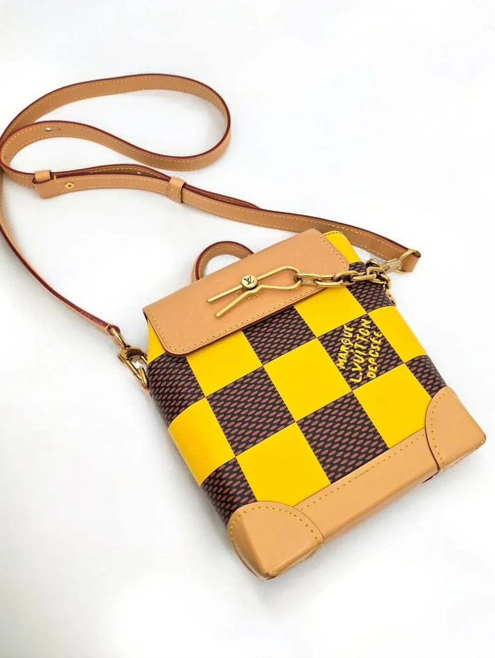 Louis Vuitton Nano Steamer Damier Pop Yellow N40536 Crossbody Bag